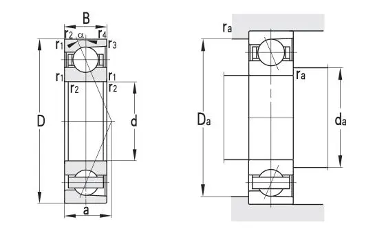 718 Series angular contact ball bearings Technical Drawing