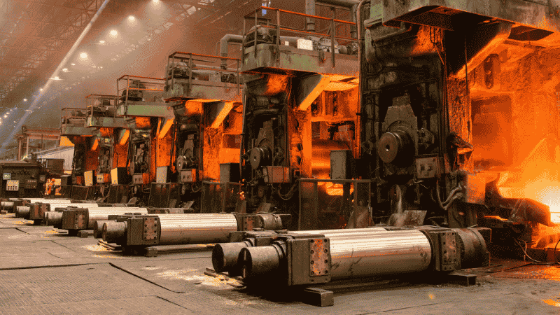 steel rolling mill machinery supported by heavy-duty tapered roller bearings