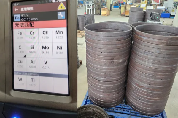 Material check for four row cylindrical roller bearings