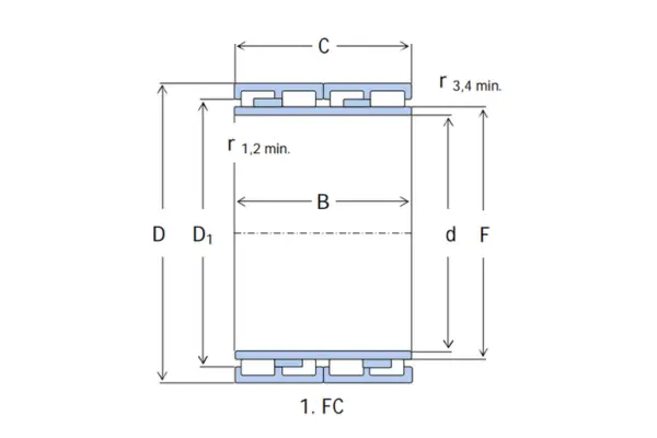 FC type four row cylindrical roller bearing structure