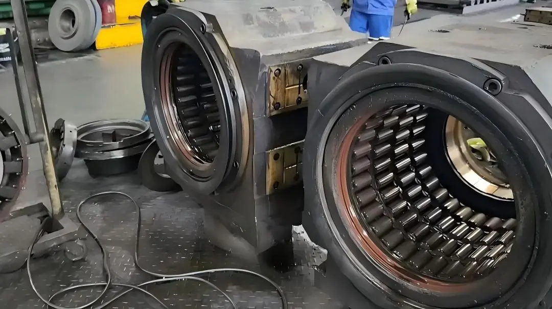 Rolling mill roll neck bearing replacement for steel mill maintenance