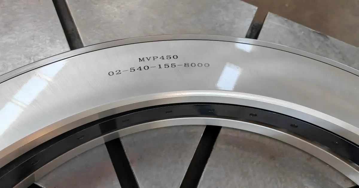Close-up of designation markings on a thrust bearing