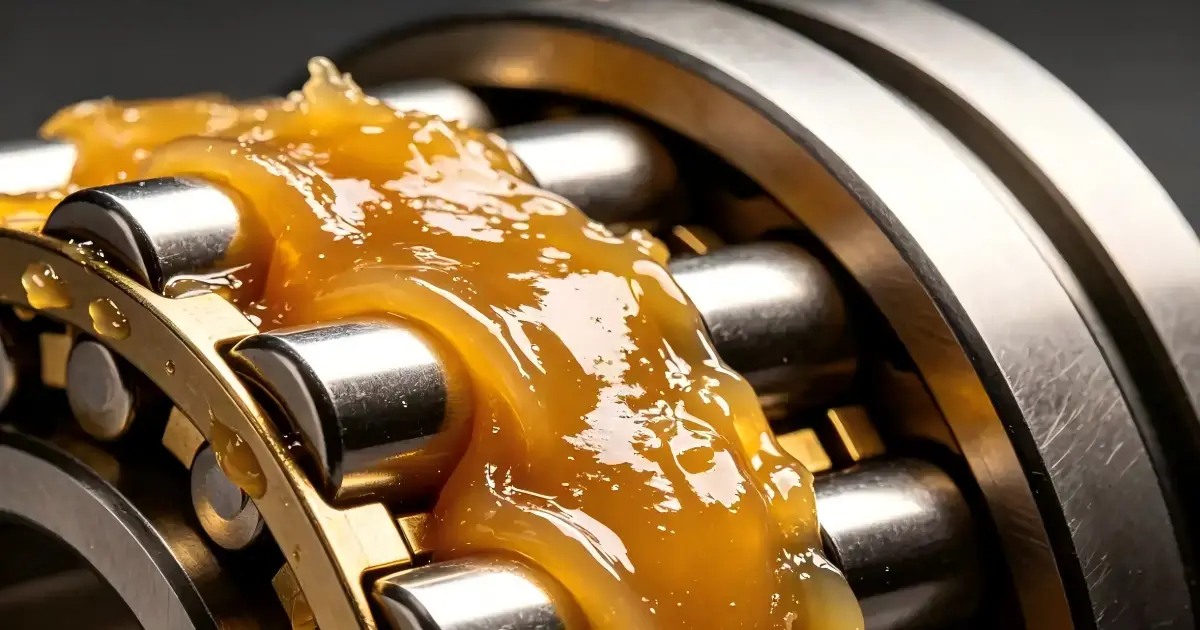 Close-up of a crusher bearing with grease applied on the rolling elements