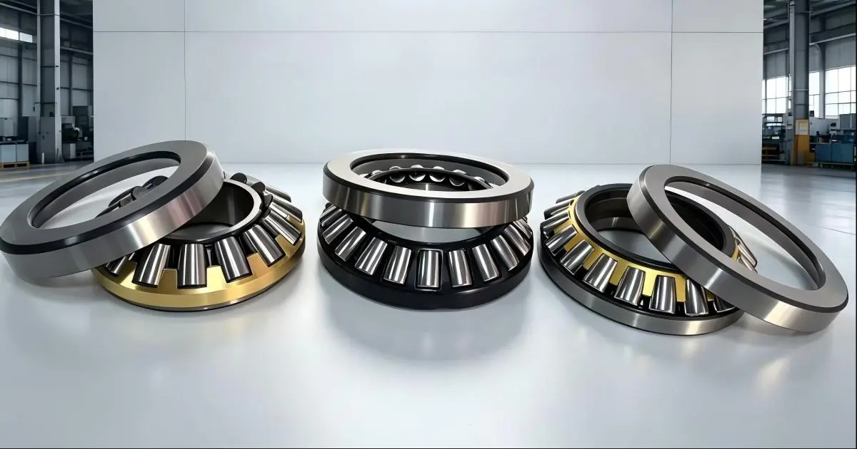 Spherical roller thrust bearing with shaft washer, rollers and housing washer