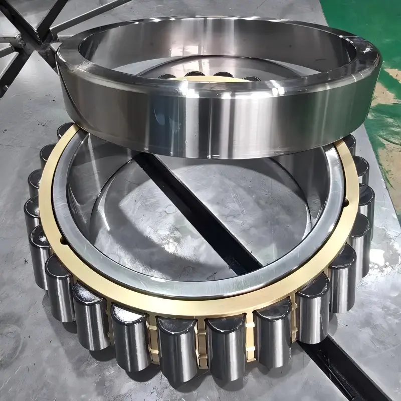Tapered roller bearing with the outer ring separated from the inner ring, rollers and cage assembly.